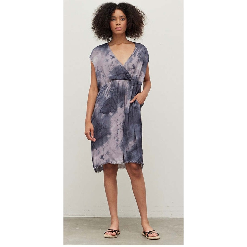 Grade & Gather Lagenlook Overlay Boxy Dress S/M Midnight Abstract Print